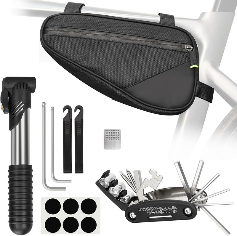 PXZBLG Bike Repair Kit, Bicycle Repair Bag With Tire Pump, Bike Tool Kit for Camping Travel, 16-in-1 Bike Multitool, Bicycle Tire Repair Kit, 4mm and 5mm Allen Wrenches, Used for Mountain Bike and Road Bike - Image 1